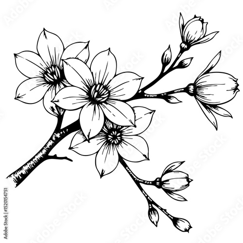 Cherry blossom branch sketch in vintage style  