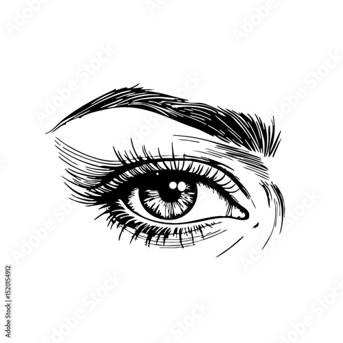 Eye illustration with detailed eyelashes and eyebrow in vintage sketch style   photo
