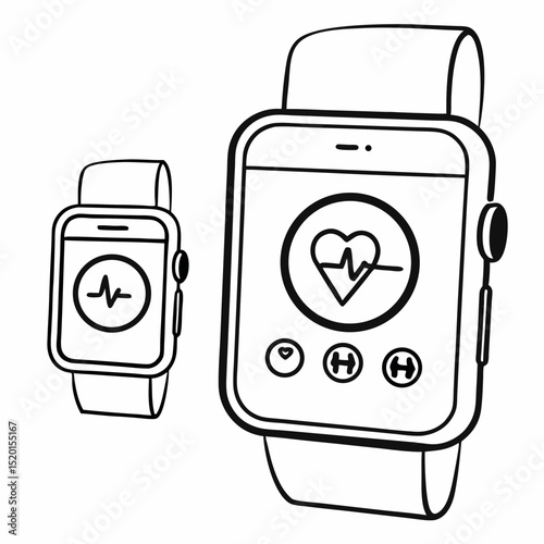 Smartwatch health vector UI with heart rate and step tracking