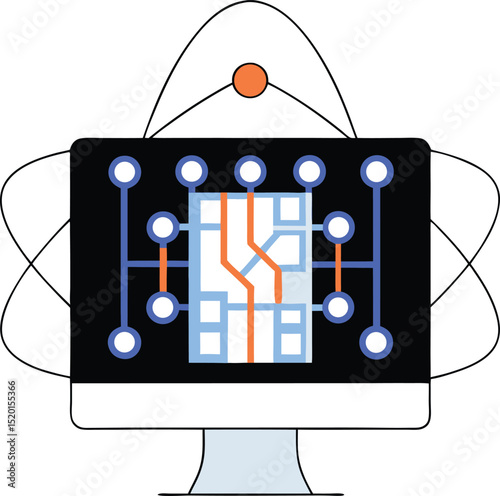 Abstract circuit board design with orange and blue lines for technological concepts