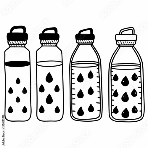 Water tracker stickers with bottles, droplets, and hydration levels