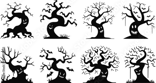 spooky Halloween tree set, collection Silhouette of a dead tree vector illustration, Halloween concept., isolated on white background. scary, haunted