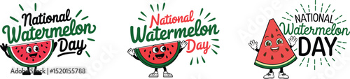 International watermelon day poster design, Isolated vector illustration on white background.