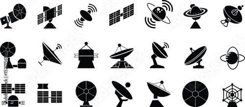 Satellite Icon Set,  Vector Communication Technology Silhouettes