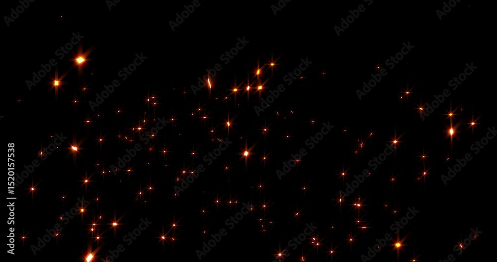 Shiny incoming fire particles flying over black background. Green screen, overlay, alpha effect -4k Seamless Loop