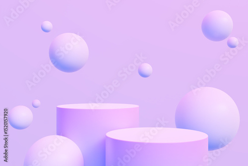Fototapeta Naklejka Na Ścianę i Meble -  Blue and Purple podium with ball on background, futuristic, showcase product, 3d render