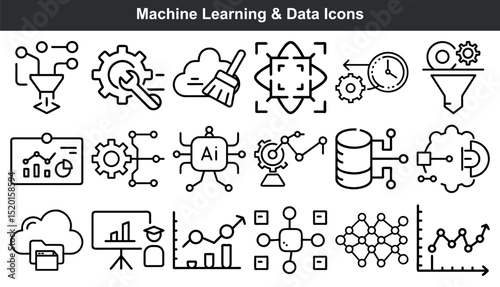 Machine learning data icons ai technology big data analytics