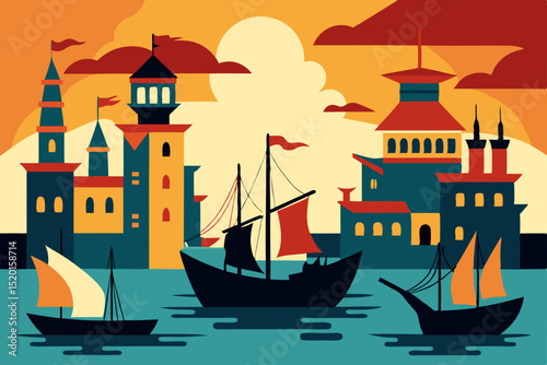 sailing ship in the sunset
