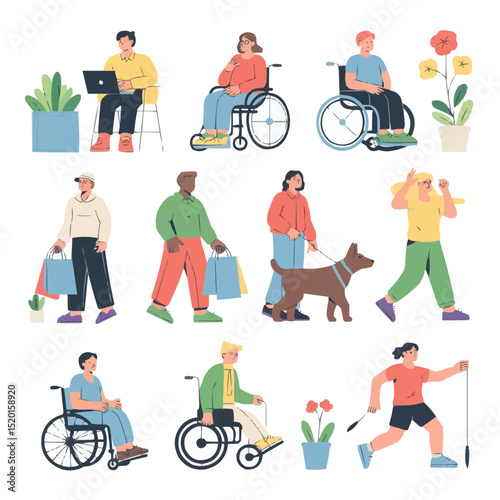 Inclusive Characters | People with Disabilities, Shoppers, and Dog Walkers