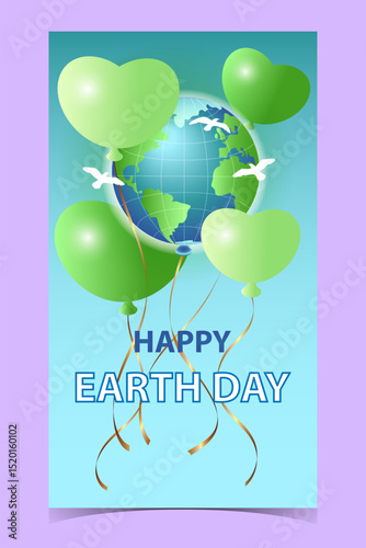 Colorful vertical Earth Day card with balloons.