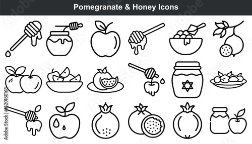 Rosh hashanah pomegranate honey apple icons