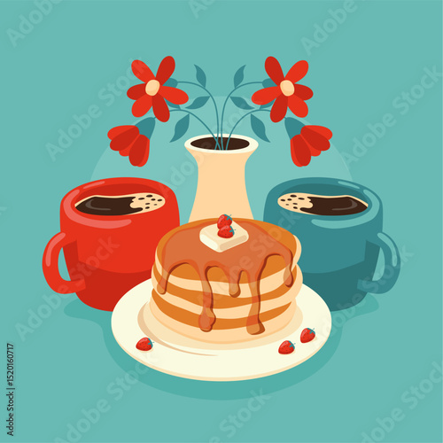 vector pancake and coffee illustration