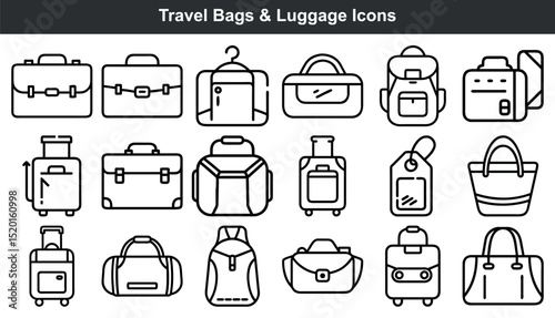 Travel bags luggage suitcases backpacks icons set