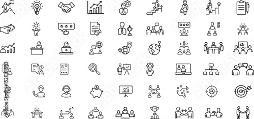 Business people, human resources, office management - thin line web icon set. Outline icons collection. Simple vector illustration