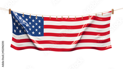 American Flag Hanging on Clothesline Patriotic Symbol of Freedom and National Pride