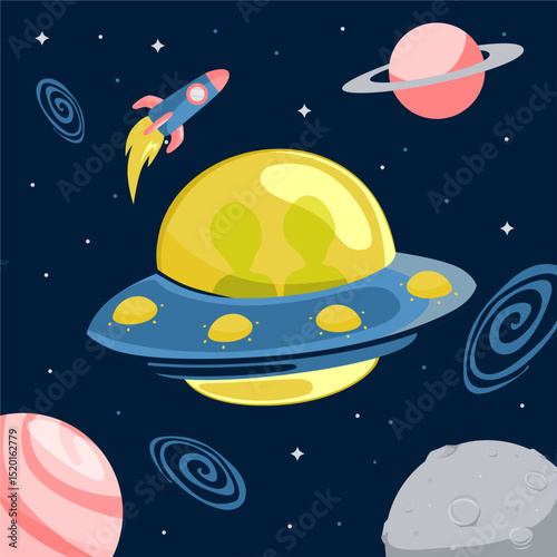 vector ufo in the space with planets illustration