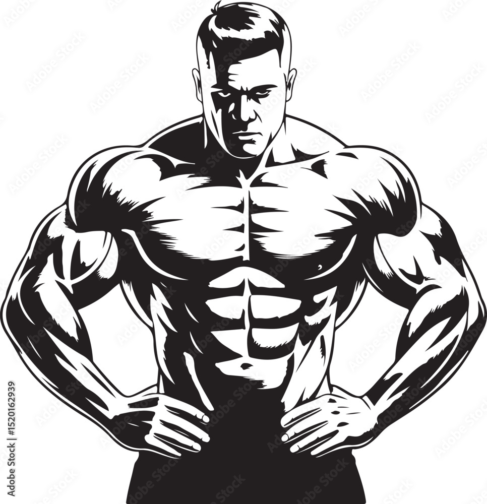 Fototapeta premium Powerful Bodybuilder Illustration Muscular Man, Fitness, Strength, Physique