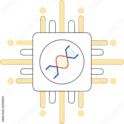 Abstract dna icon inside electronic circuit suggesting genetic engineering concept