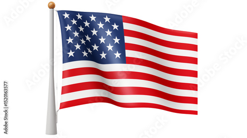 American Flag Waving Proudly on a Flagpole Against a Transparent Background Perfect for Patriotic Designs