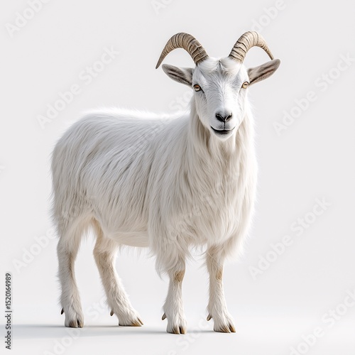 White Horned Goat Portrait. Organic Livestock in Rural Farm Environment for Sustainable Agriculture photo