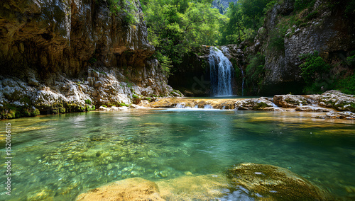 Scenic Landscape of Vikos Gorge and River in the Greek Pindus Wilderness photo