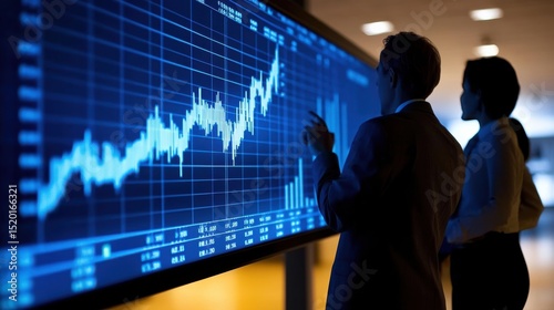 Business Professionals Analyzing Growth Trends on Digital Screen