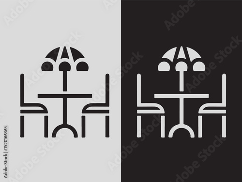 Outdoor Patio Dining Icon, Restaurant Table and Umbrella Symbol