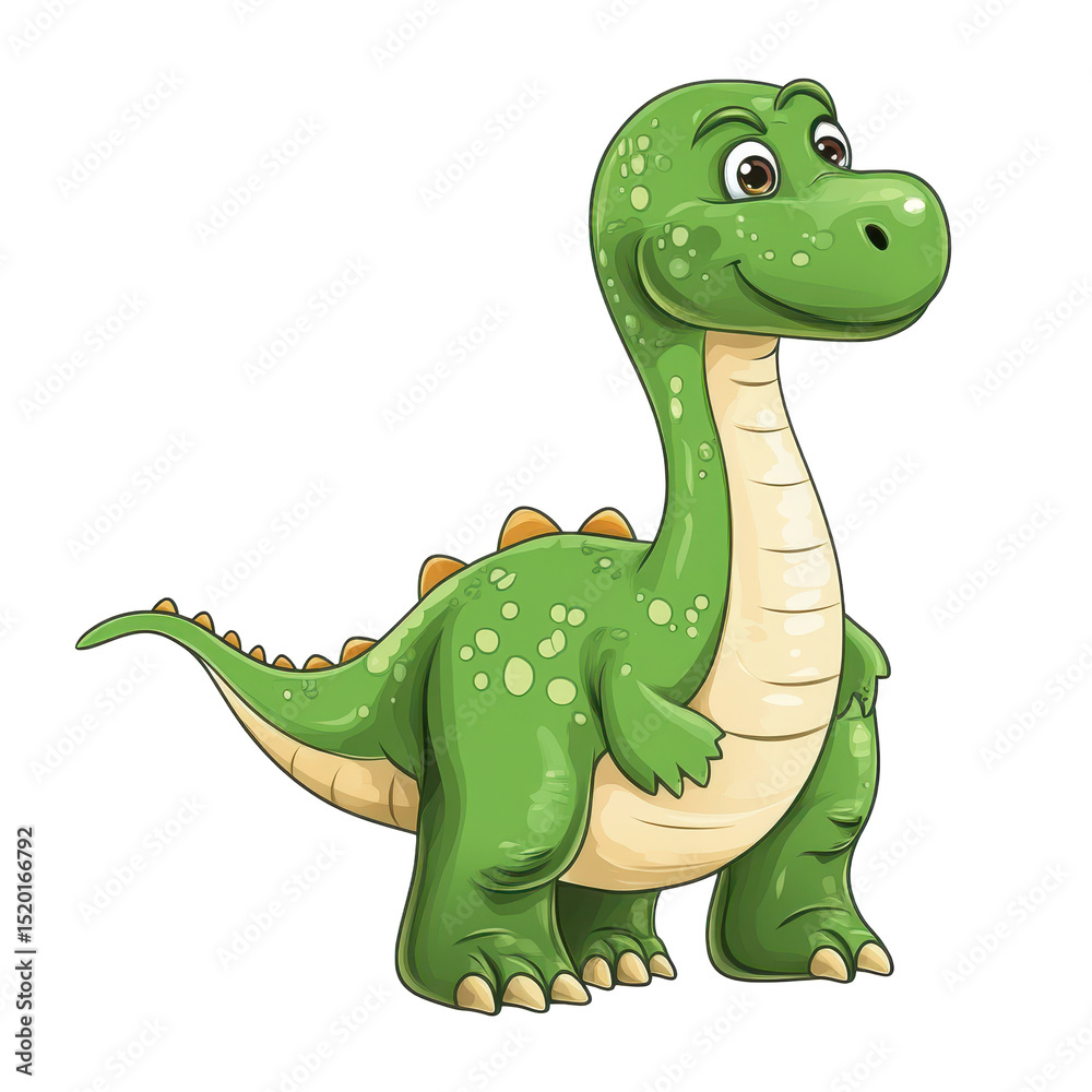 Fototapeta premium Friendly green dinosaur character smiling joyfully, perfect for children's books or animation projects