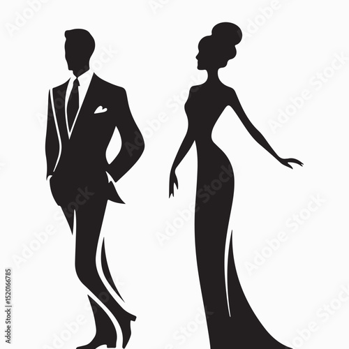 Man and Woman Silhouette Decal, Elegant Restroom Door Sticker