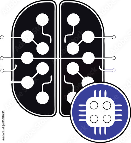 Artificial intelligence brain icon with neural network and digital node patterns