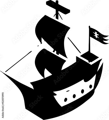 Cartoon wooden pirate ship sailing on the ocean waves a whimsical nautical adventure illustration for children s designs or themed