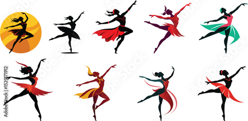 Ballet Dancer Academy Logo Set Vector Illustration