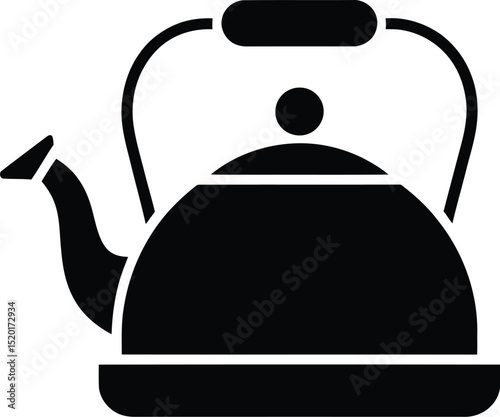 A simple black silhouette of a kettle with a handle and spout on a light background