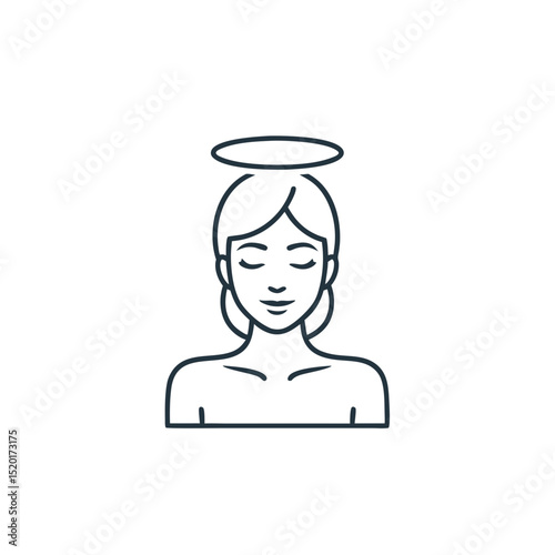 Line art illustration of a serene woman with a halo  
