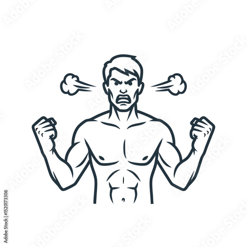 Angry man with muscular build expressing frustration with clenched fists  