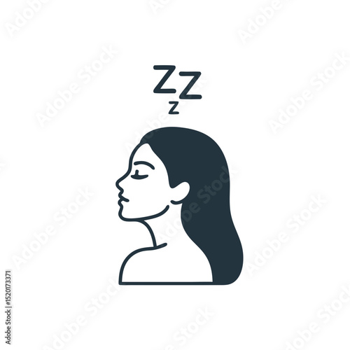 Outline of a woman sleeping with zzz clouds above her head  
