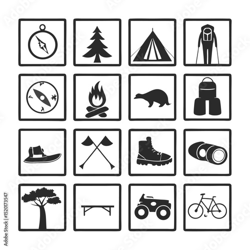 Ultimate Outdoor Adventure Icons Camping, Hiking, and Exploration Graphics