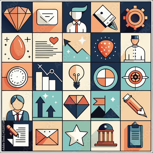 Strategic Business Growth A Collection of Icons Representing Key Concepts in Business Development and Success
