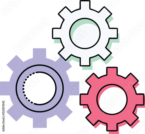 Colorful interlocking gears concept representing teamwork and problem solving