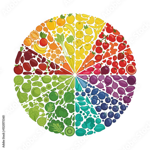Colorful arrangement of assorted fruits and vegetables