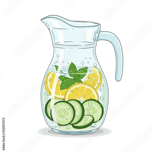 Infused water pitcher with lemon, cucumber, and mint