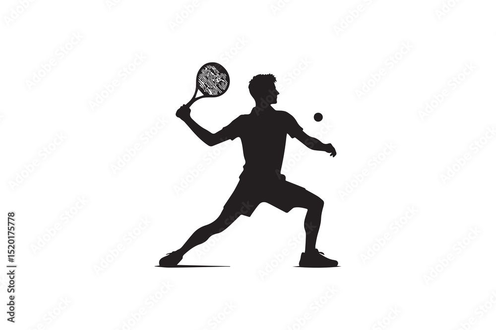 A man playing tenis silhouette with a simple, understated design set against a white background A man playing tenis silhouette with a simple, understated design set against a white background