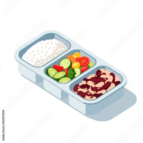 Food tray with rice, vegetables, and beans