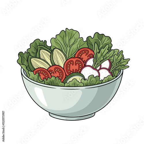 Fresh vegetable salad with tomatoes and radishes in bowl