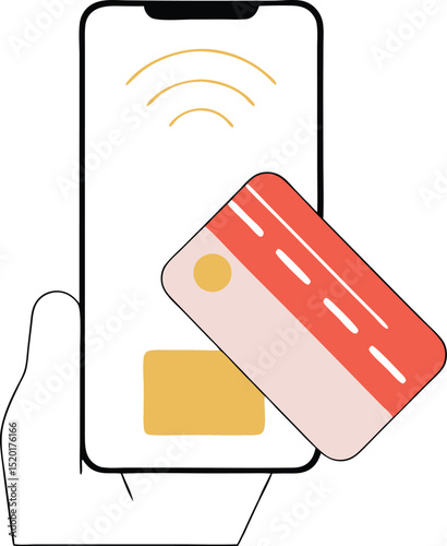 Contactless payment illustration showing card and receiver with wireless connection