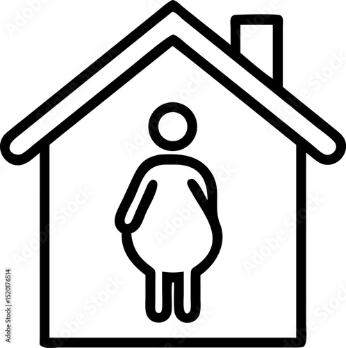 Conceptual illustration of a pregnant woman standing under a roof possibly representing shelter protection or family planning with a simple