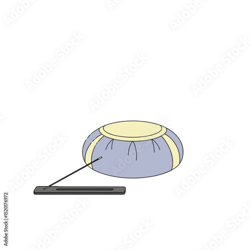 Meditation cushion with incense stick in minimalist style