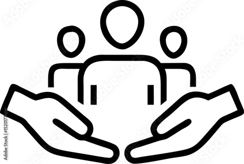 Community Support and Care Icon Design Featuring Abstract Figures Holding Hands in a Circle Symbolizing Unity and Togetherness