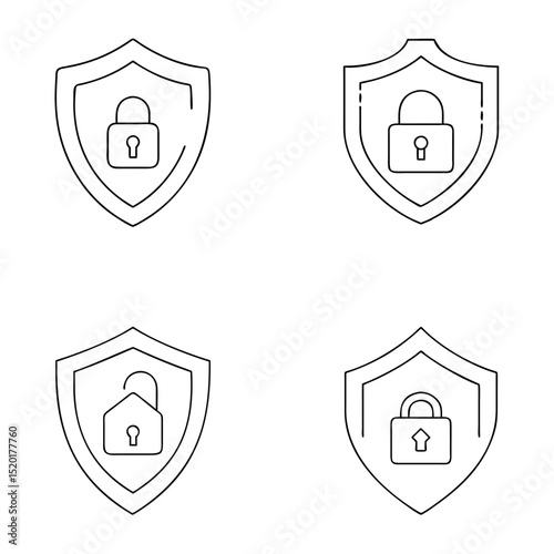 Vector shield and lock icon set, security symbols, protection and safety design