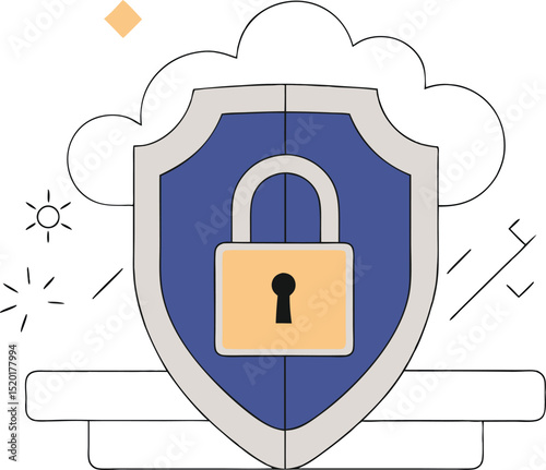 Digital security concept shield with padlock illustration representing data protection